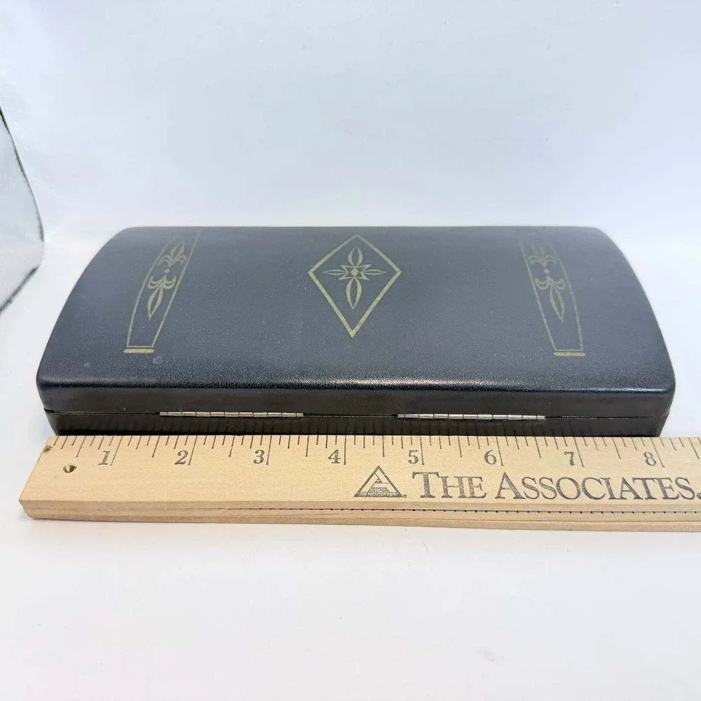 Vintage Black and Gold Jewelry Box Red Velvet Lined Hard Shell Organizer Case